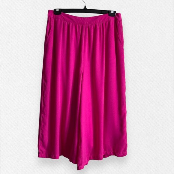 Vintage Pants - Vintage Palazzo Capri Pants Pink Barbie High Rise Wide Leg Pockets Casual XL
